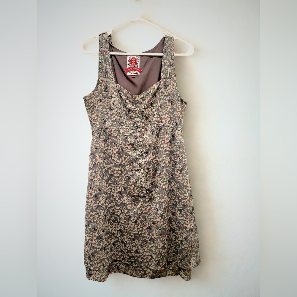 Boho Cottagecore Floral Button-Up Dress – Three Stones – Size M